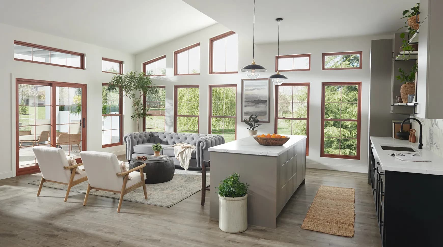 Many casement windows in home